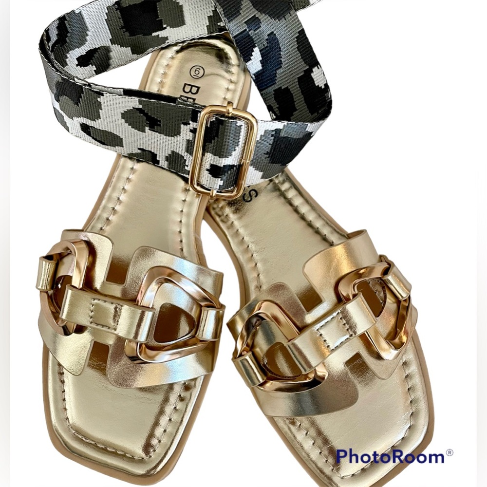 Mona Gold Metallic Slide Sandals - Picture 3 of 6